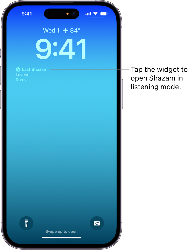 iPhone Lock Screen showing Shazam widget