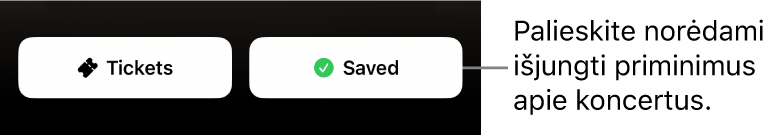 Aktyvus mygtukas „Save“ (su varnele) „Shazam Concert Guide“ puslapyje