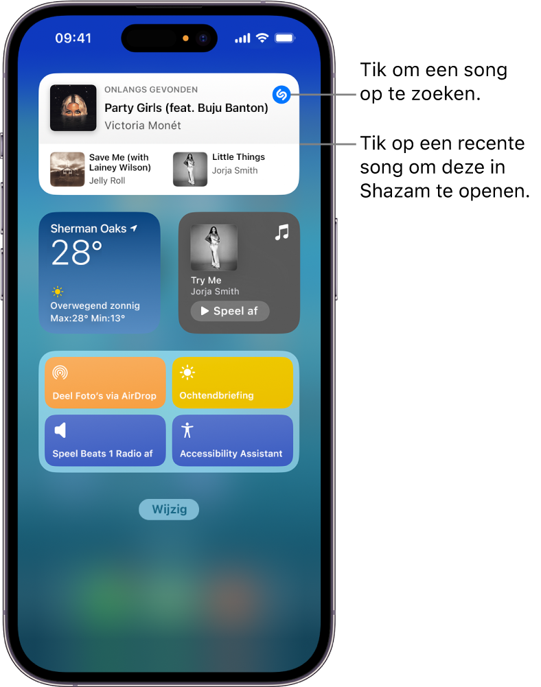 De Vandaag-weergave op een iPhone met de Shazam-widget
