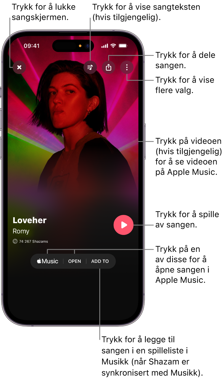 Kontroller på musikkspor-skjermen på iPhone