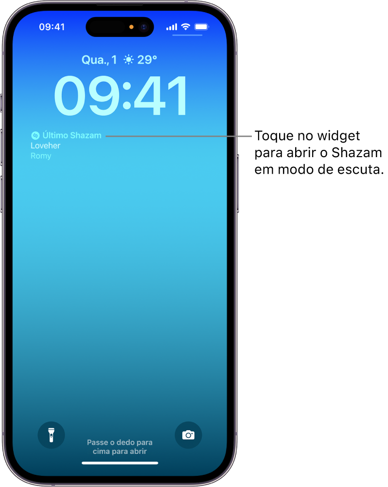 Tela Bloqueada do iPhone mostrando o widget do Shazam