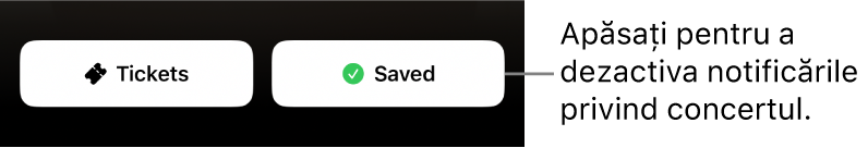 Butonul Save (Salvați) activ (cu bifă) pe ghidul concertului din Shazam.