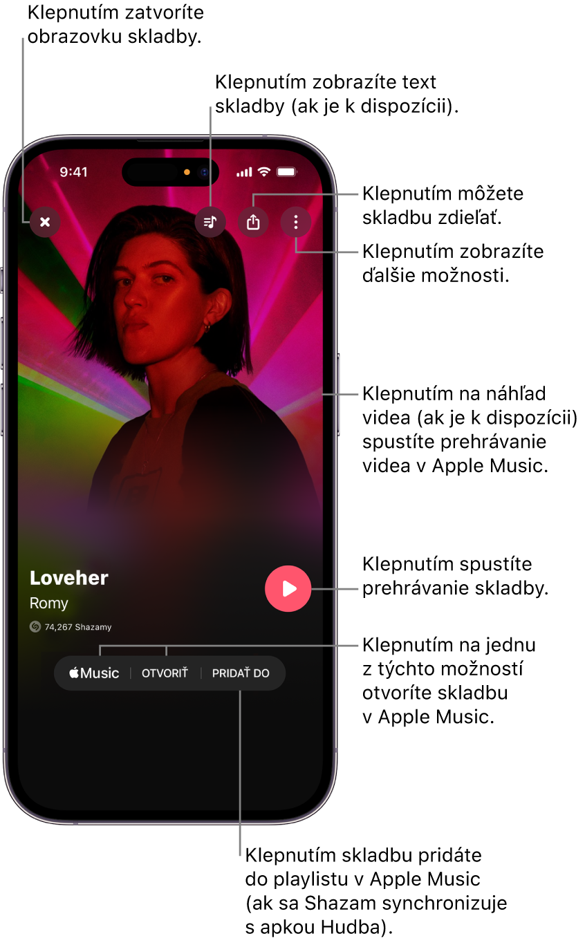 Ovládacie prvky na obrazovke skladby na iPhone