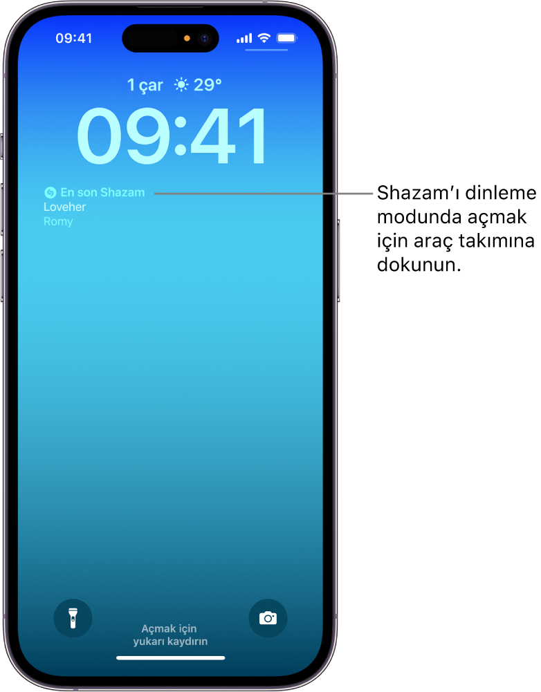 Shazam araç takımını gösteren iPhone Kilitli Ekranı