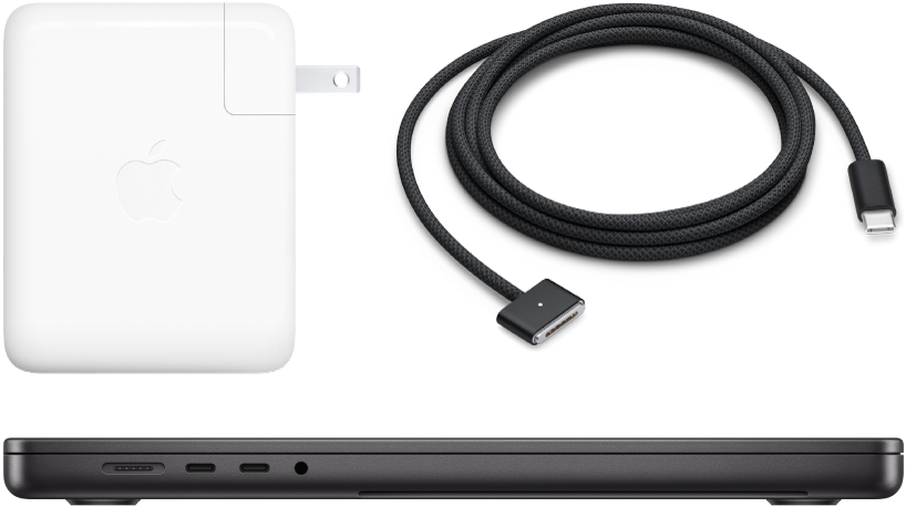 Vue de profil du MacBook Pro 16 pouces avec des accessoires.
