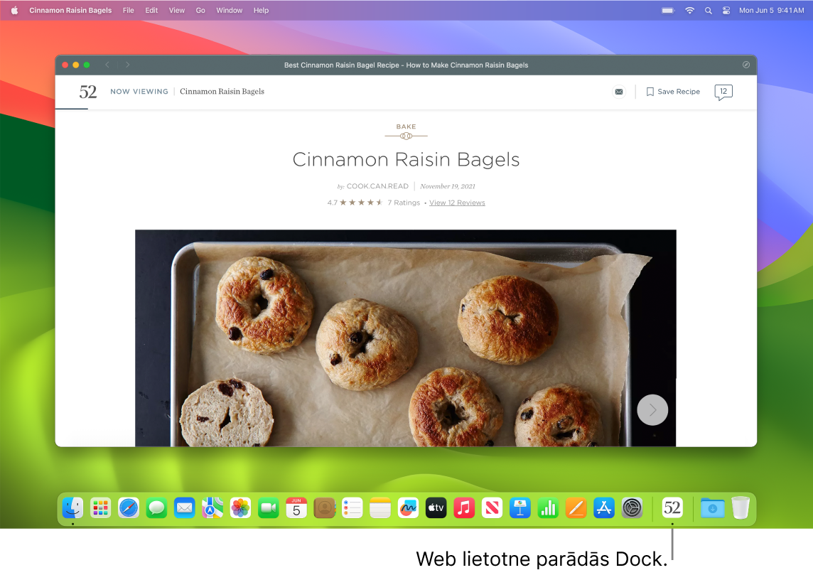 Atvērta tīmekļa lietotne ar ikonu joslā Dock.
