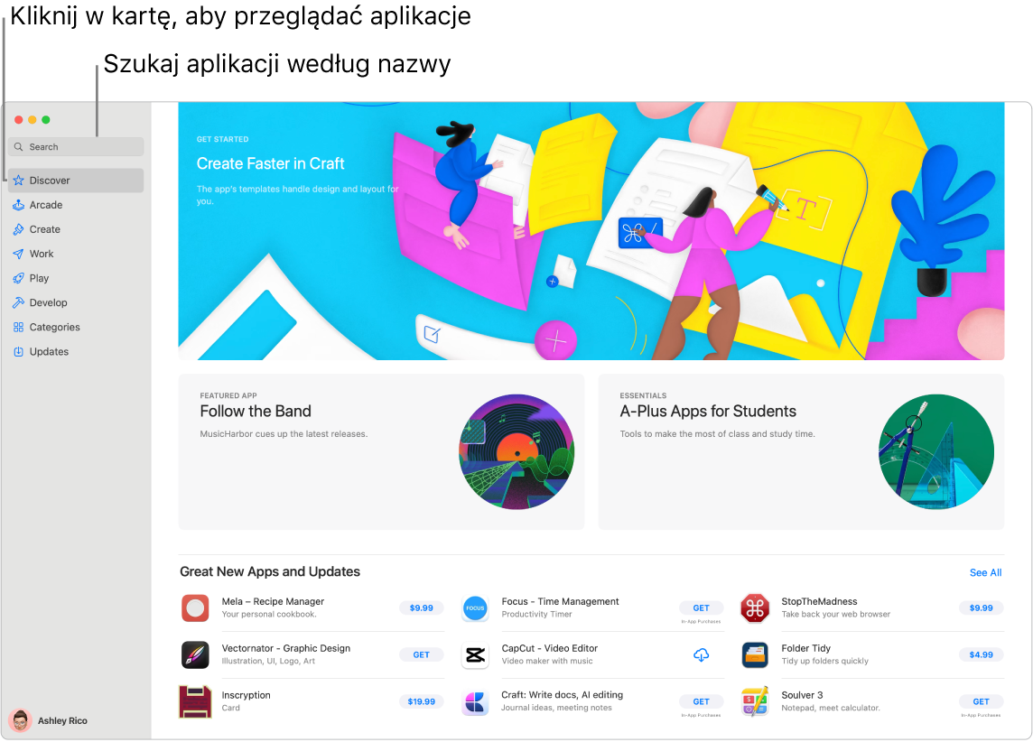 Okno App Store z polem wyszukiwania oraz stroną zawierającą rozszerzenia Safari.