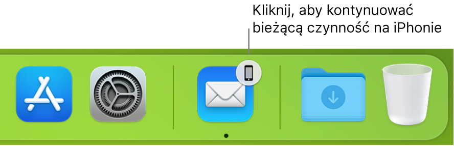 Ikona funkcji Handoff widoczna w Docku.