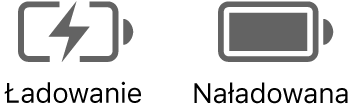 Ikona ładowania oraz ikona statusu naładowanej baterii.