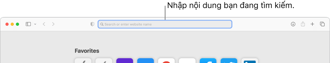 Cửa sổ Safari bị cắt xén với chú thích về trường tìm kiếm ở đầu cửa sổ.