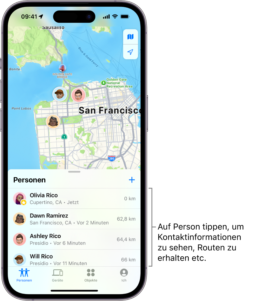 Teilen des Standorts in der App „Wo ist?“ auf dem iPhone - Apple
