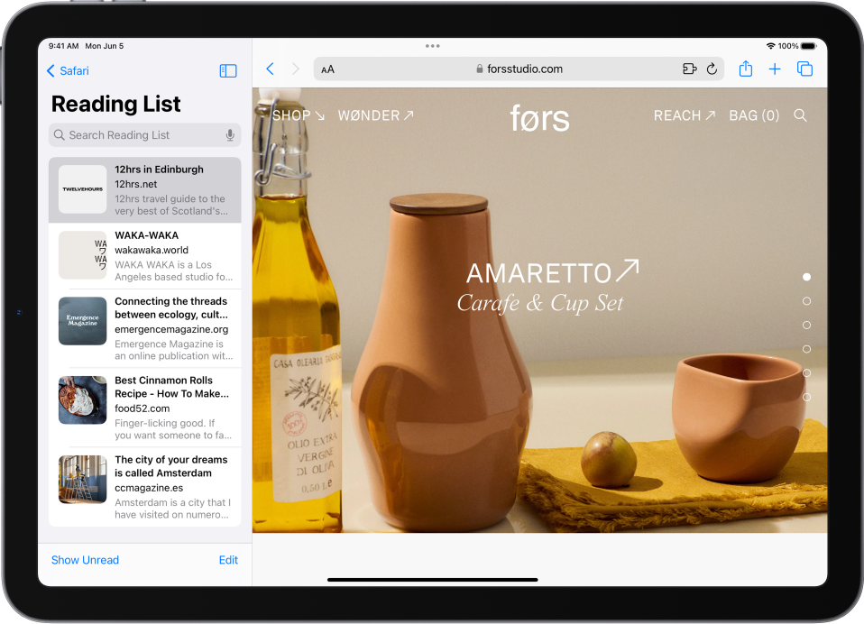In Safari, the Reading List is open in the sidebar on the left side, and displays a list of websites saved to the Reading List.