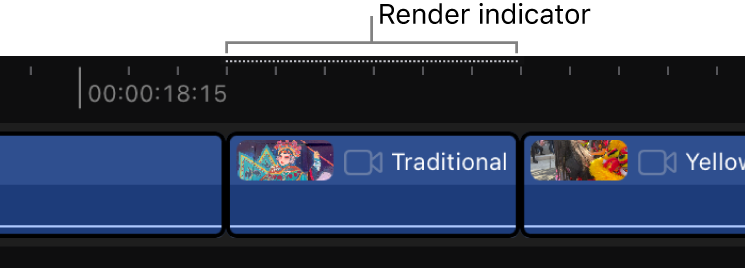 Der Anzeiger für das Rendern über einem Clip in der Timeline.