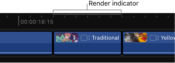 The render indicator appearing above a clip in the timeline.