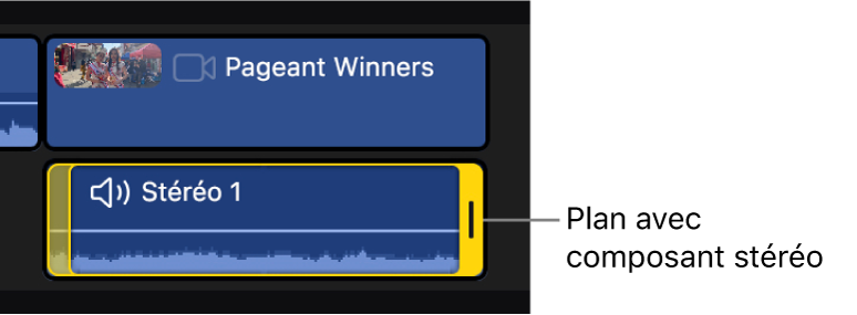 Un plan dans la timeline avec son composant audio développé affiché en dessous.