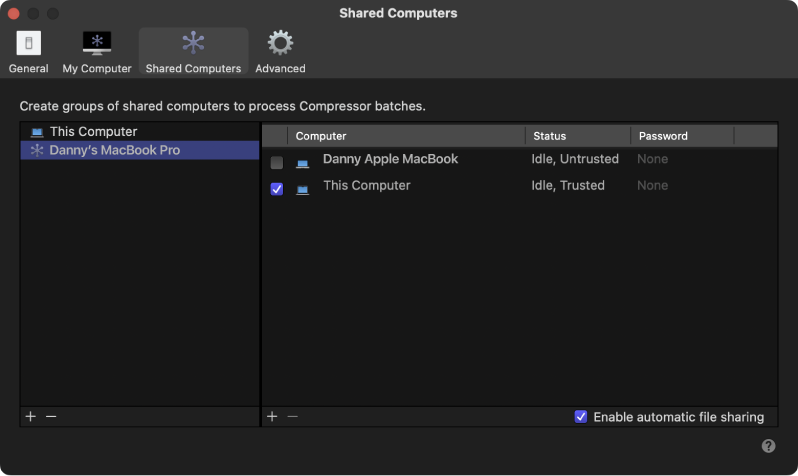 신뢰할 수 없는 컴퓨터를 표시하는 공유 컴퓨터 설정 윈도우.