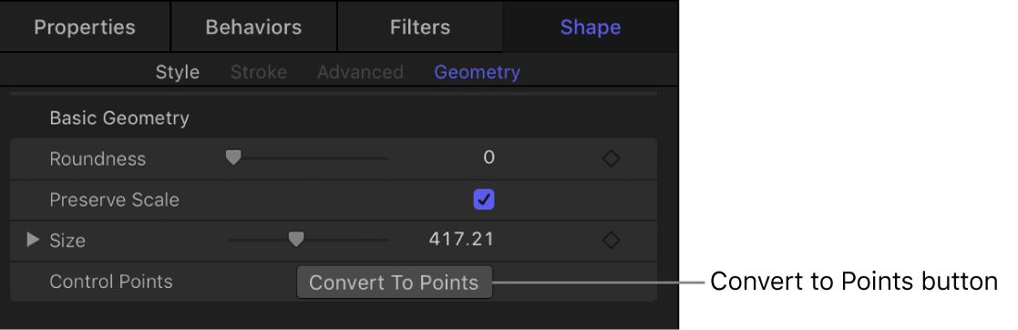 Shape Geometry pane showing Convert To Points button