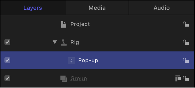 Layers list showing selected widget