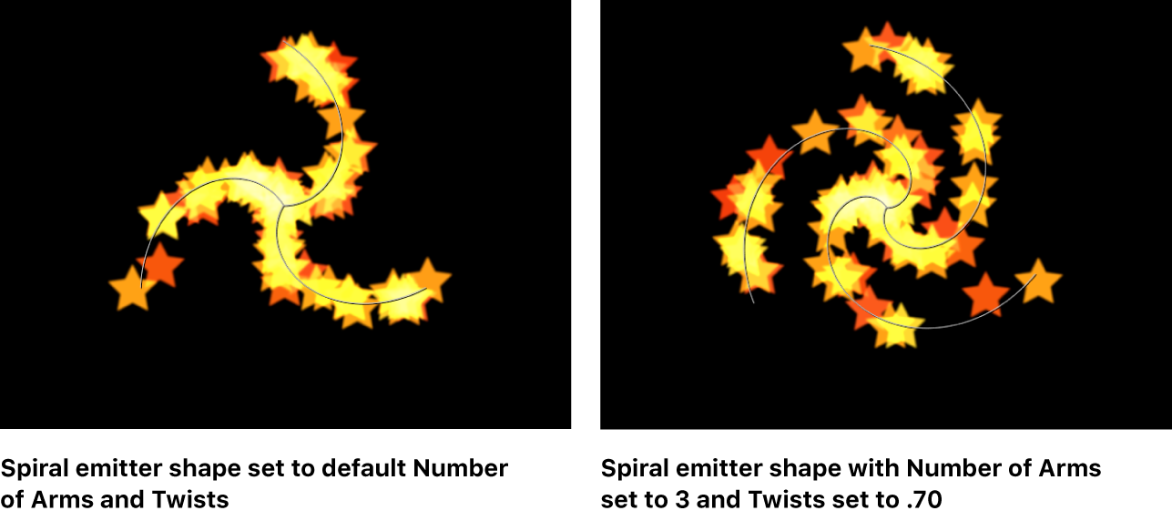 Canvas showing Spiral emitter with modified Twists setting