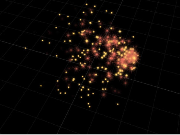 Canvas showing particles moving in 3D space