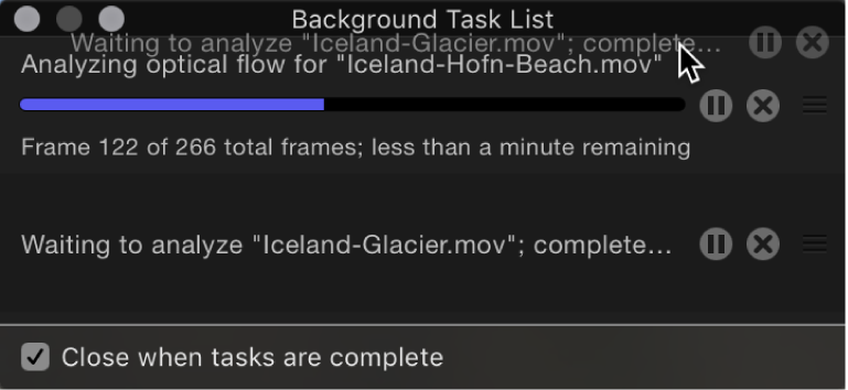 Background Task List showing task order being rearranged