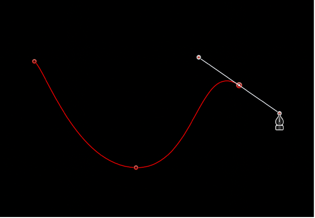 Canvas showing curved Bezier point