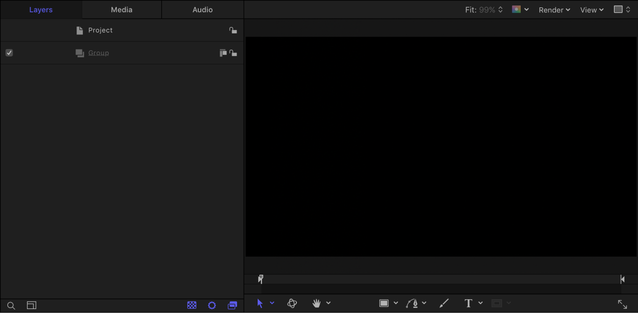 New Final Cut Generator project showing Layers list and canvas