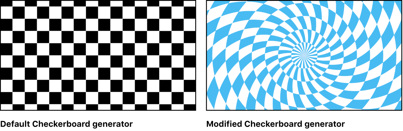 Canvas showing Checkerboard generator with a variety of settings