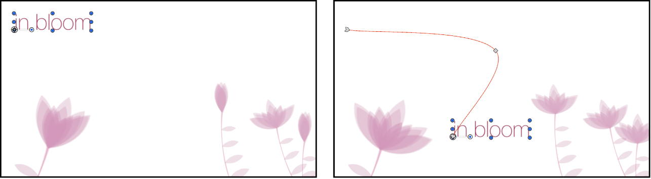 Canvas showing selected object and its animation path
