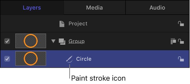 Layers list showing circle shape with paint stroke icon