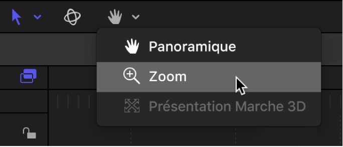 Sélection de l’outil Zoom dans le menu local des outils de présentation