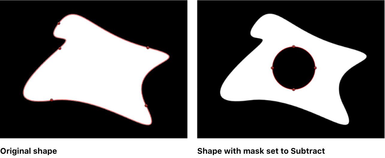 キャンバス。シェイプと、そのシェイプから減算されたマスクが表示されています