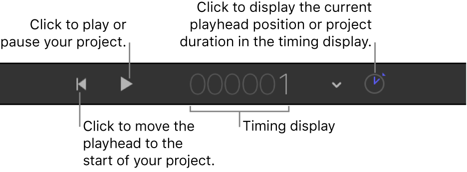 시간 디스플레이를 표시하는 시간 도구 막대의 중앙 부분