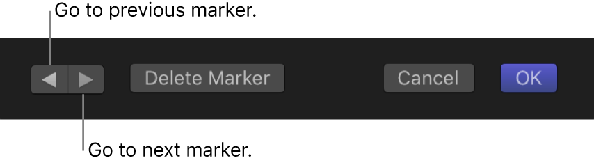 마커 편집 대화 상자의 이전 및 다음 마커 버튼