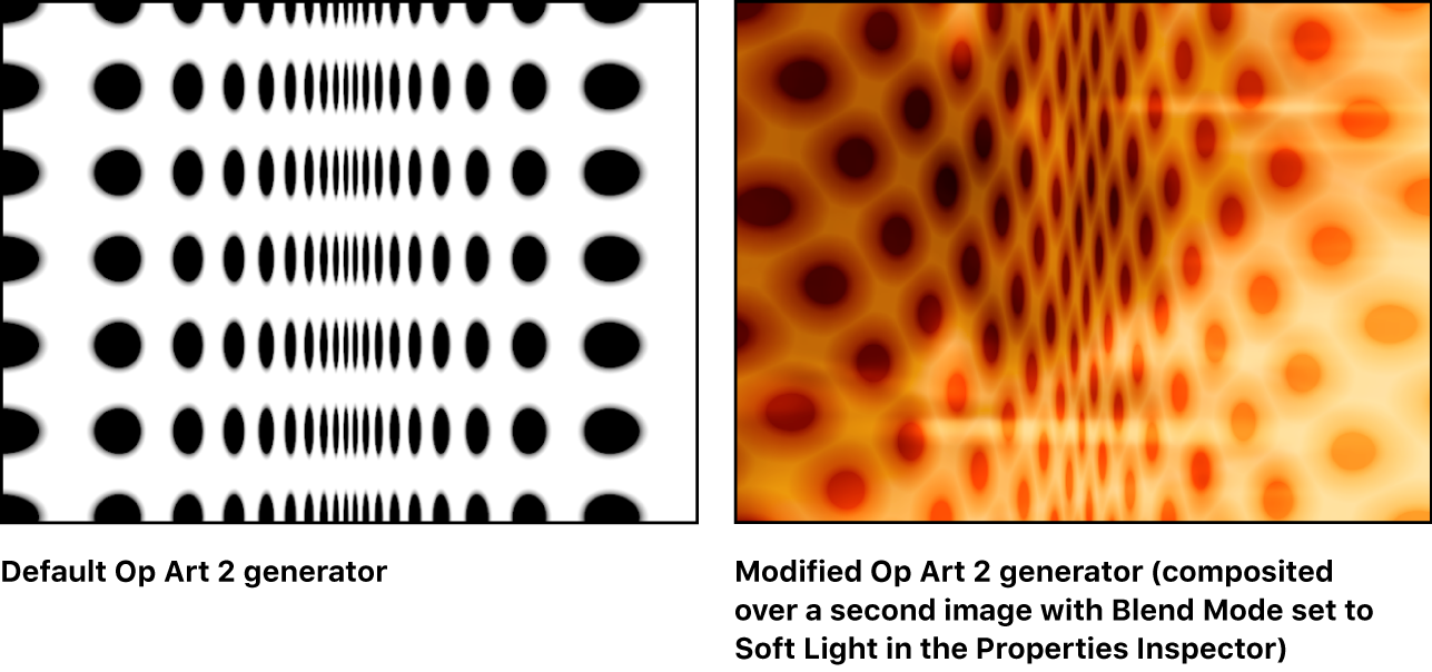 단독으로 사용된 옵 아트 2 생성기 및 다른 이미지와 함께 사용된 옵 아트 2 생성기가 표시된 캔버스