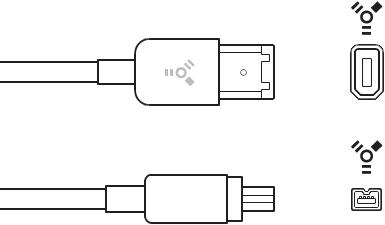4-poliger und 6-poliger Stecker des FireWire-Kabels