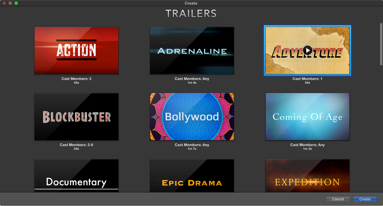 Create window showing trailer previews