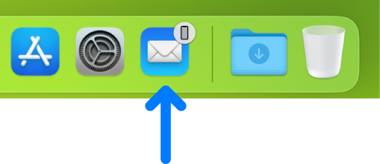 El ícono de Handoff de una app del iPhone en el Dock.