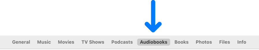 La barre des boutons affichant l’option « Livres audio » sélectionnée.