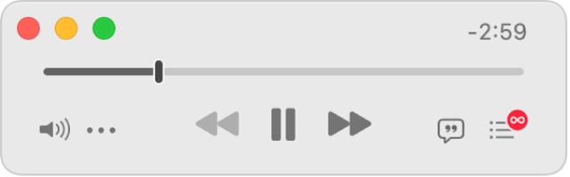 The smaller Music MiniPlayer, showing only the controls (and not the album artwork).