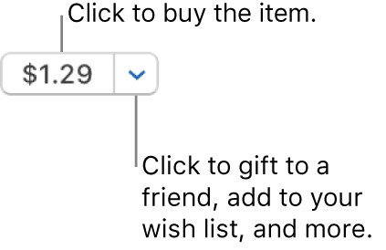 A button displaying a price. Click the price to buy the item. Click the arrow next to the price to gift the item to a friend, add the item to your wish list, and more.