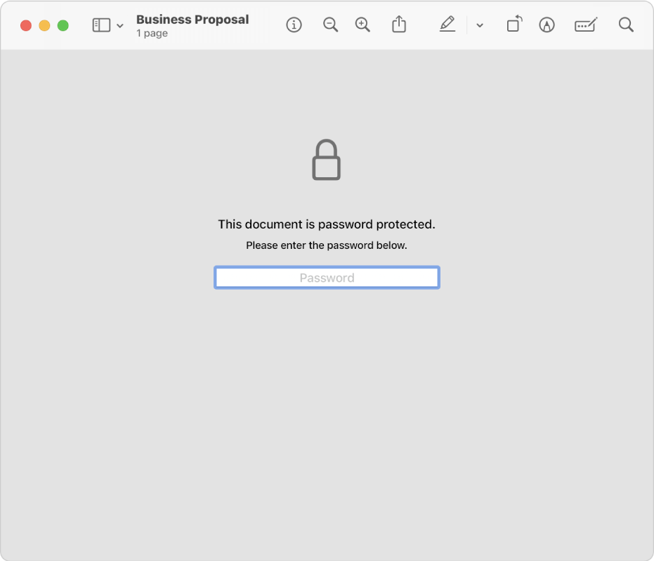 A password-protected PDF that shows a lock icon and a text field for entering the password to open the file.