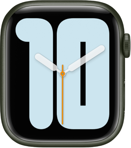 Numerals Mono watch face showing analog hands over a large number, indicating the hour.