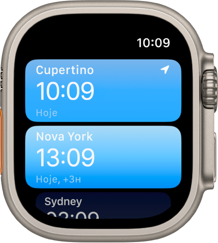 Use o app Relógio no Apple Watch Ultra para conferir a hora em outras  localizações - Suporte da Apple (BR)