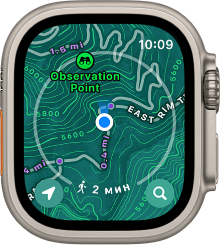 На Apple Watch Ultra показана топографическая карта.