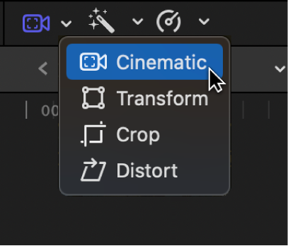 The Cinematic menu item for accessing Cinematic onscreen controls