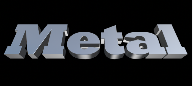 3D text in the viewer with the Metal substance applied