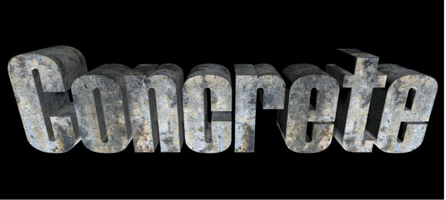 3D text in the viewer with the Concrete substance applied