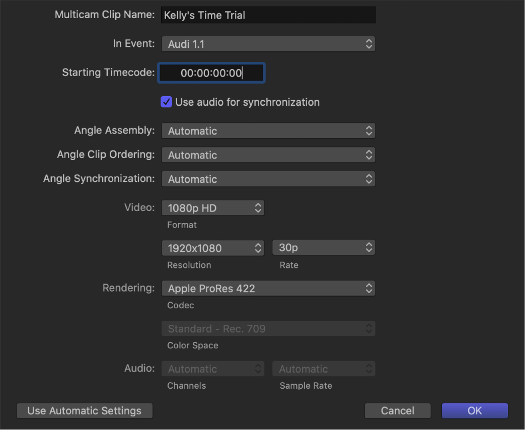 The multicam custom settings