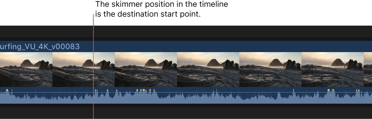 Skimmer situado en un clip de la línea de tiempo